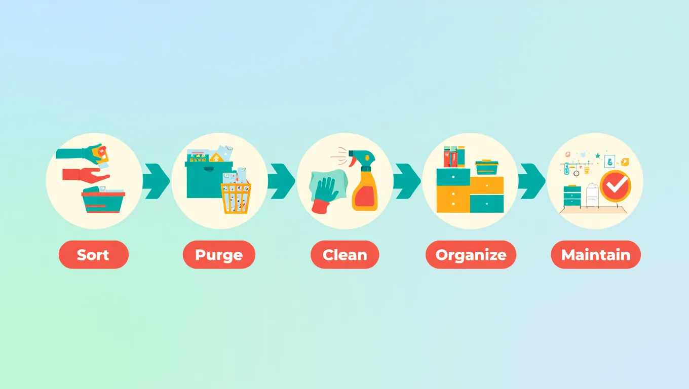 Stapsgewijze opruimmethode illustratie